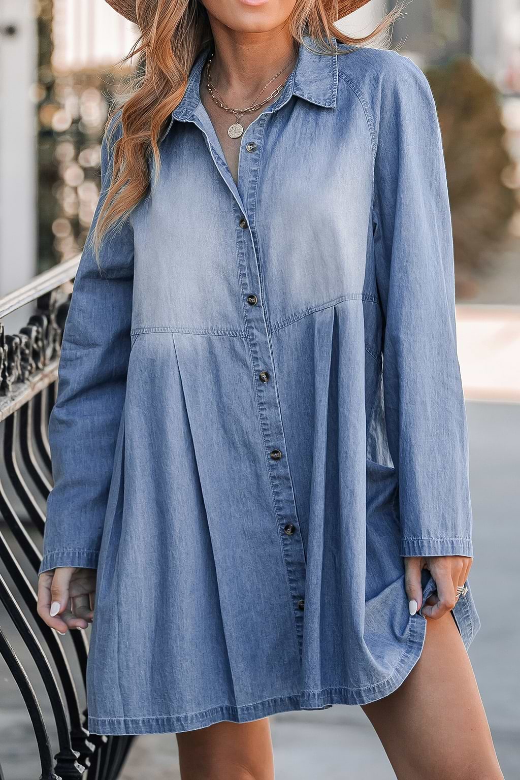 Reine Baumwolle Mini Jeanskleid mit Knopfleiste