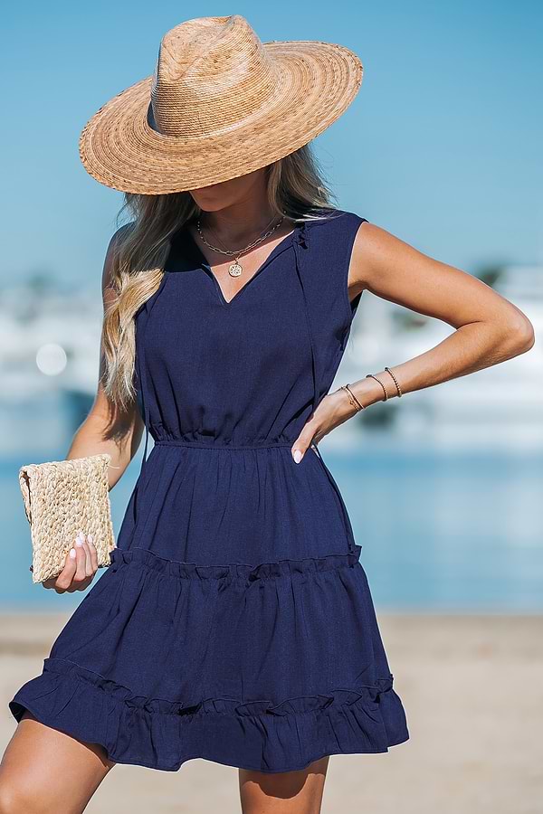 navy blue ruffle dress Inara Navy Ruffle Maxi Dress - 10