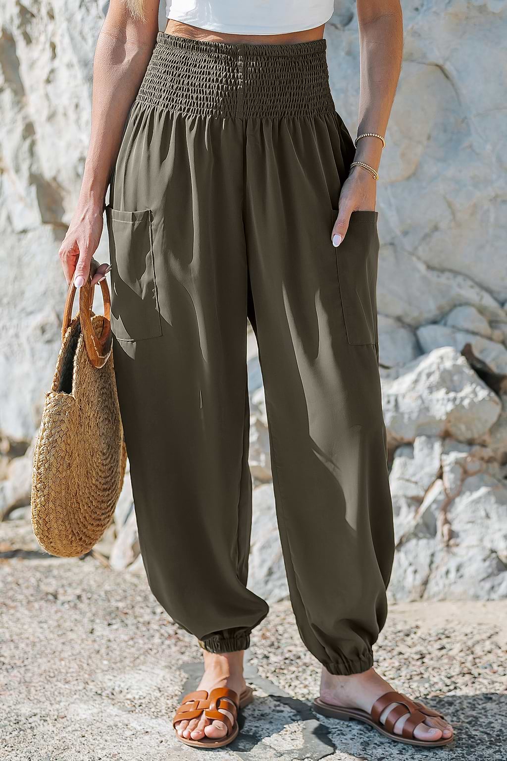 Smocked High Waist Joggers