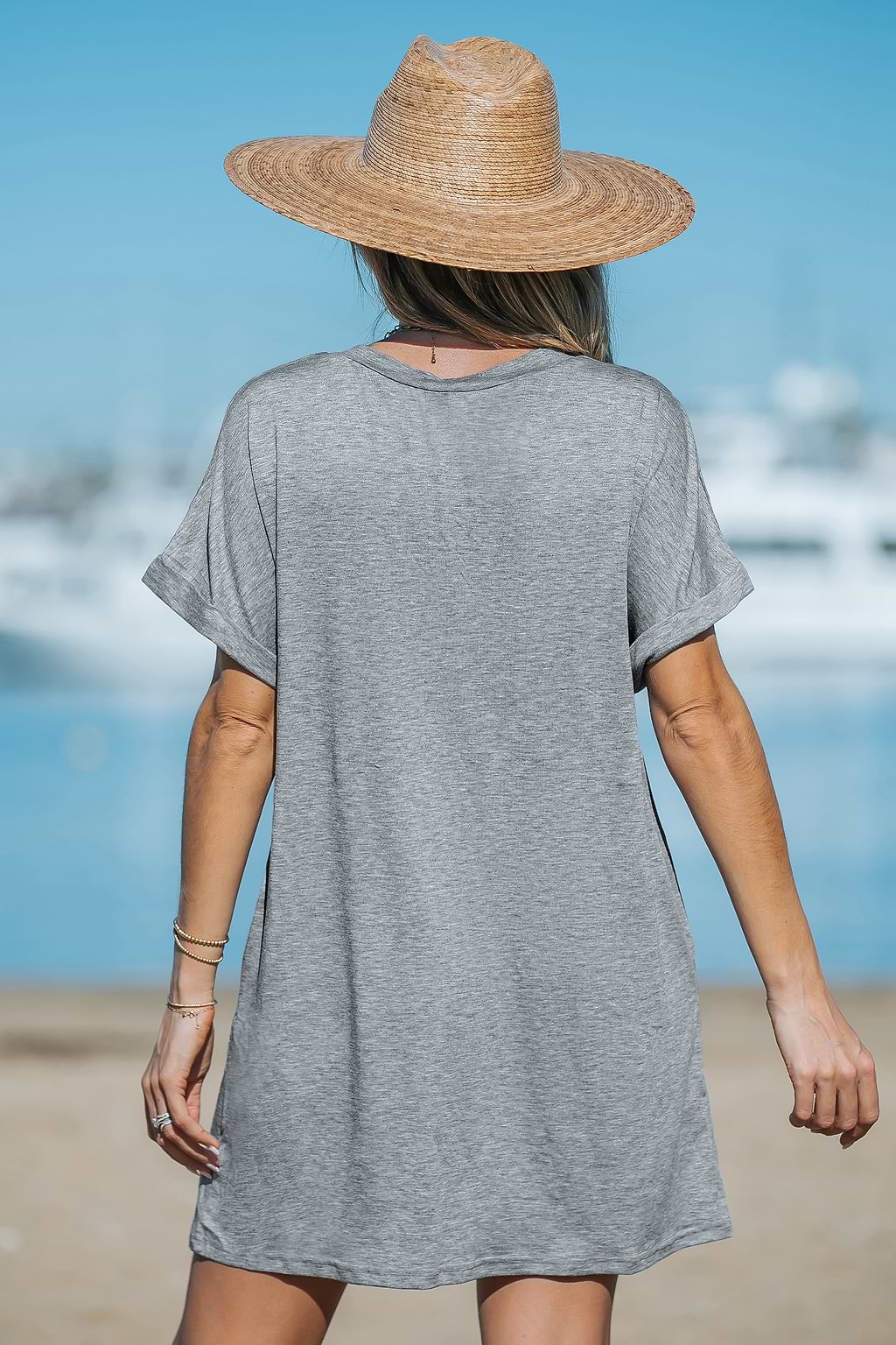 Heathered Knit V-neck T-Shirt Dress