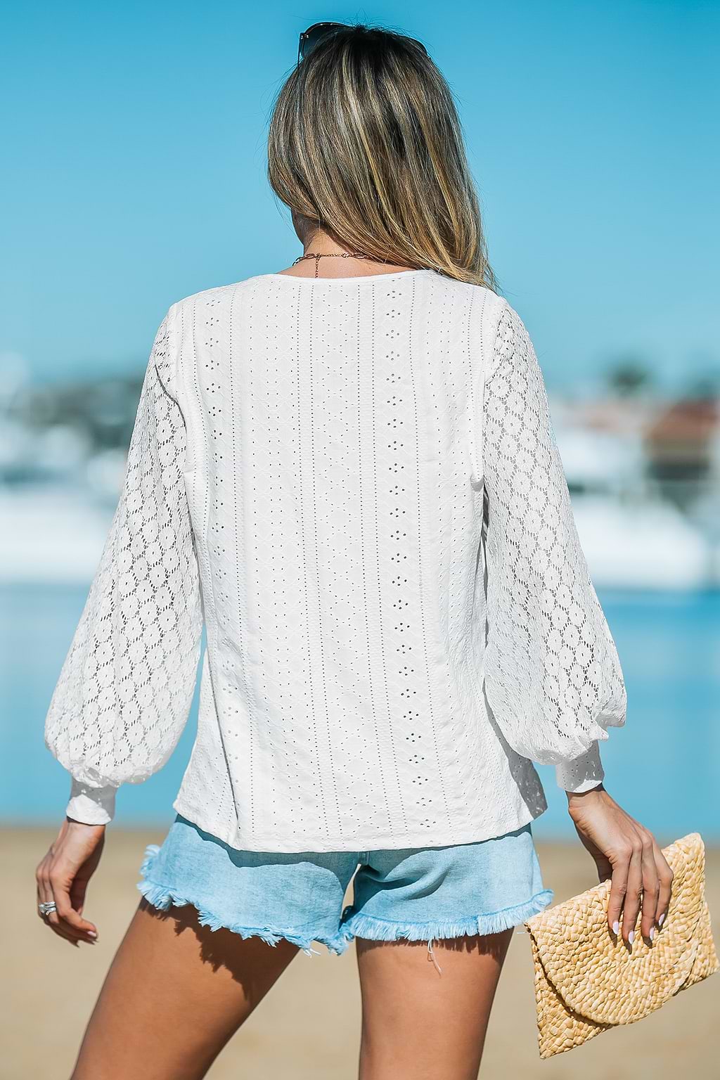 Cutout Scalloped Lace V-Neck Top