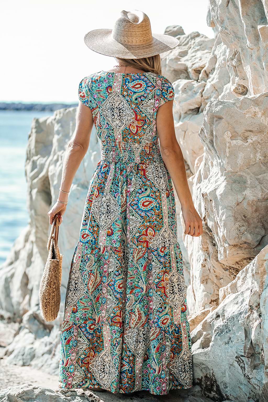 Paisley Print V-Neck Maxi Dress
