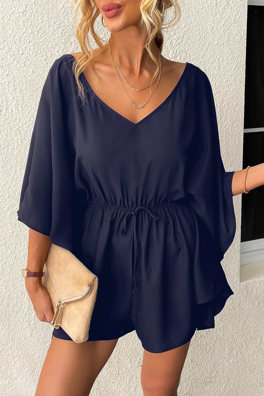 Ruimteblauwe romper met kimono-mouwen