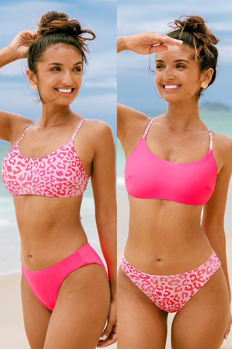 Reversible Pink Leopard Bikini Bralette & Bottoms Set