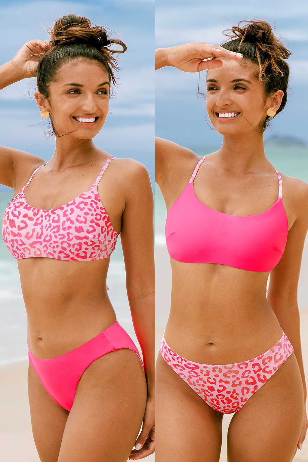 Reversible Pink Leopard Bikini Bralette & Bottoms Set