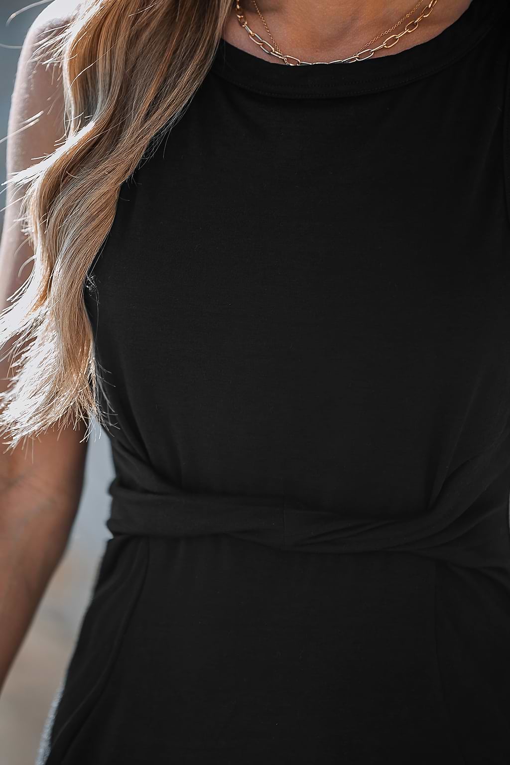 Heathered Black Knit Twisted Mini Dress
