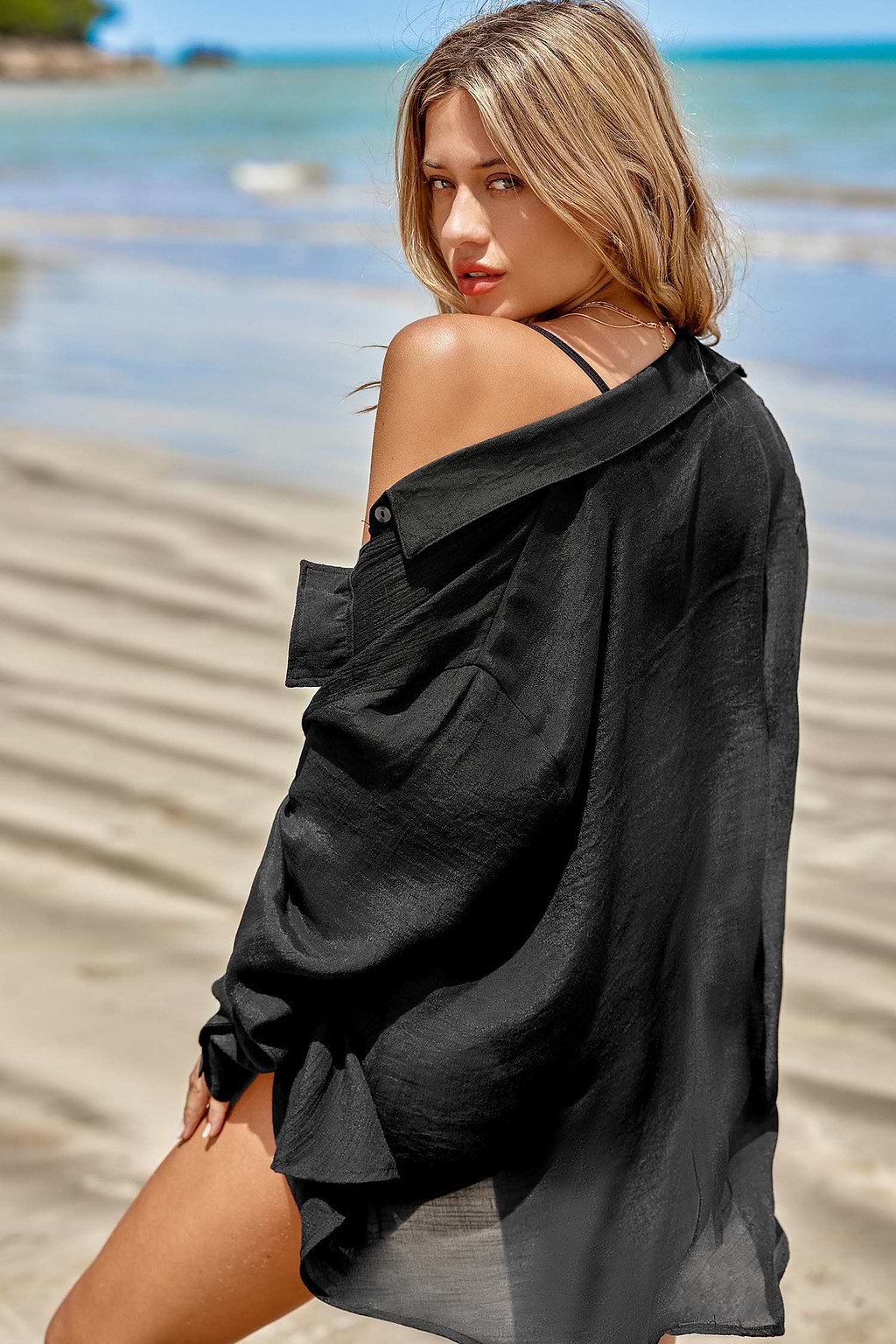 Haut cover up noir semi-transparent