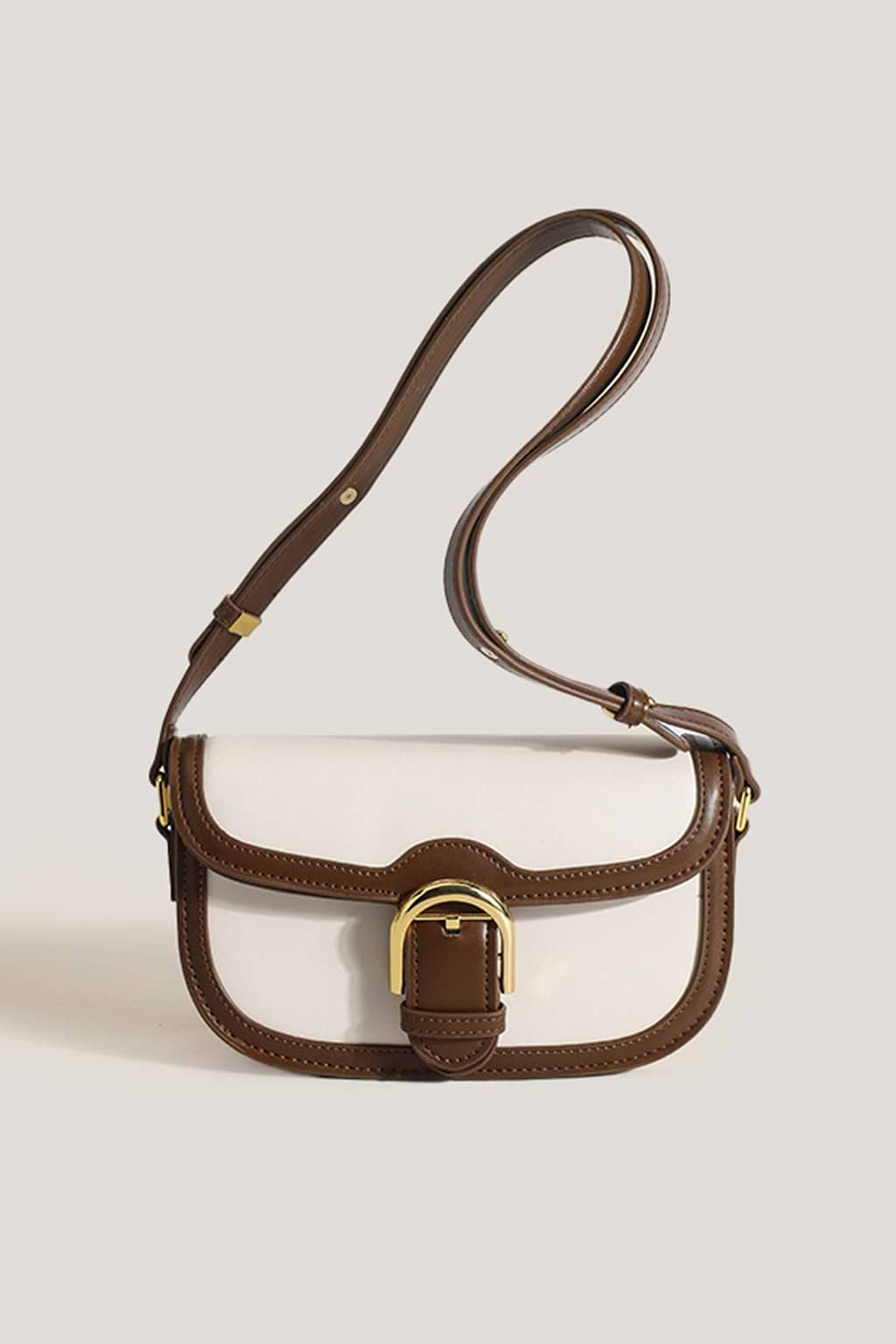Vegan Leather Contrast Trim Crossbody Bag