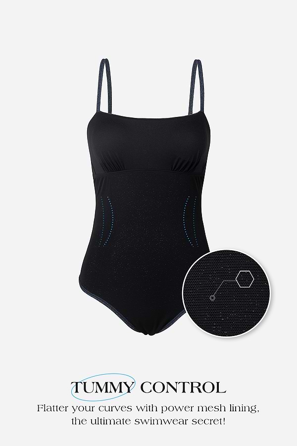 Interlocking Shirred Lurex Tummy Control One-Piece