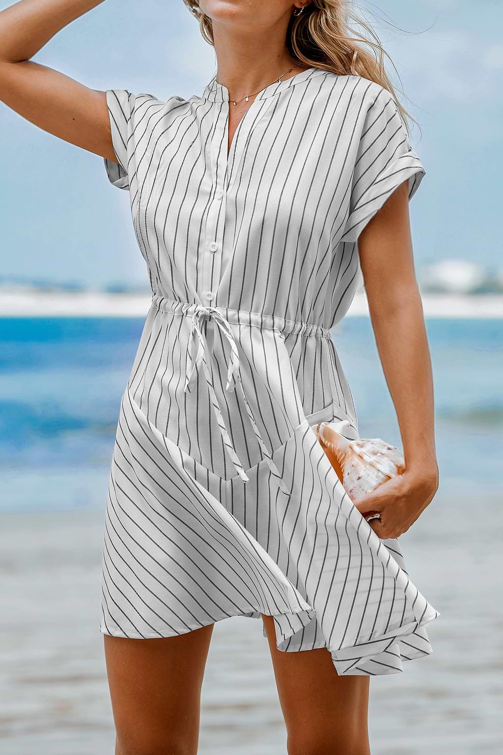 Striped Drawstring Waist Dress