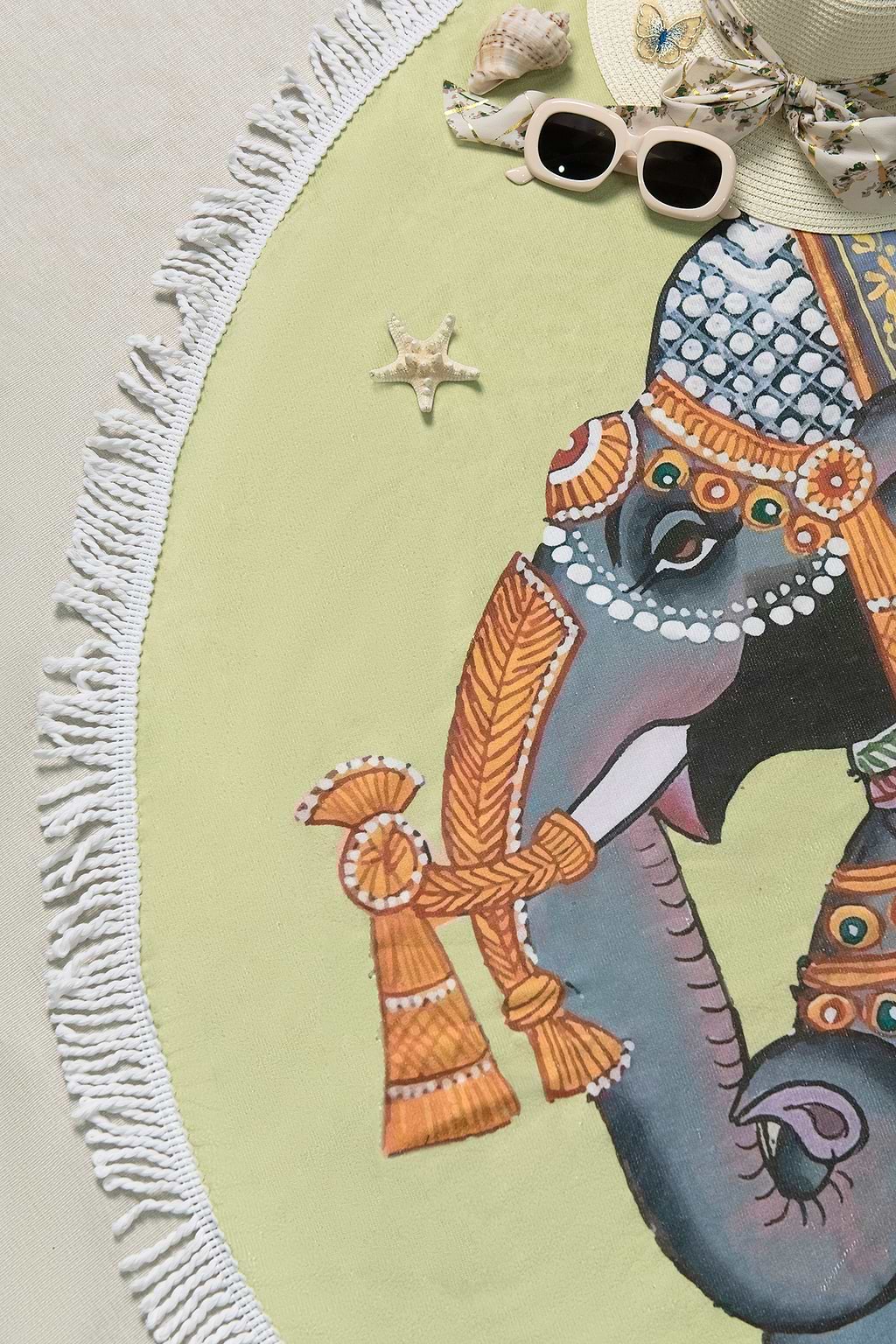 Manta de playa decorativa con elefante y flecos