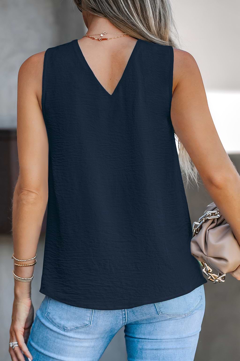 Sleeveless Navy Crossover Top