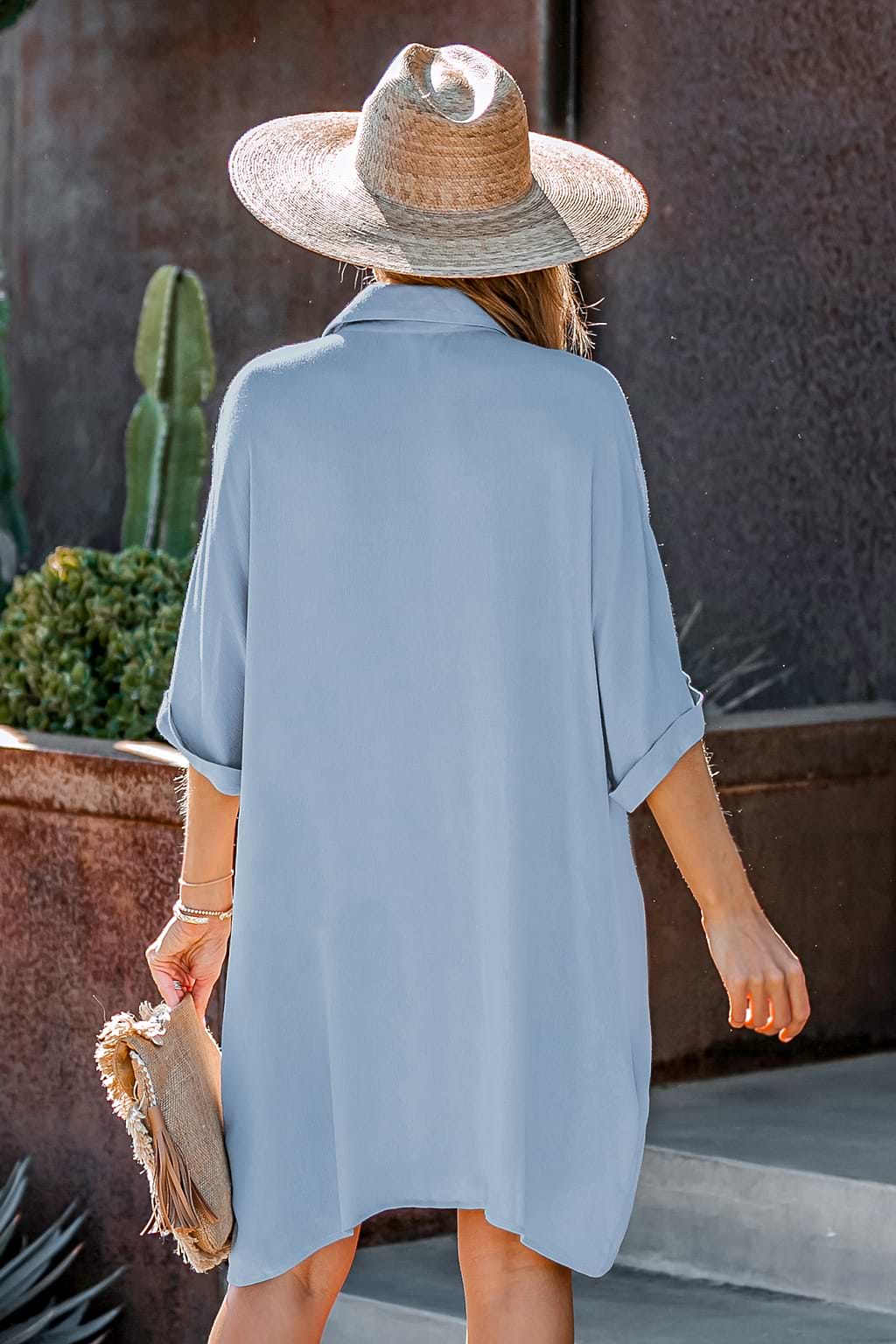 Flowy Button-Up T-Shirt Midi Dress