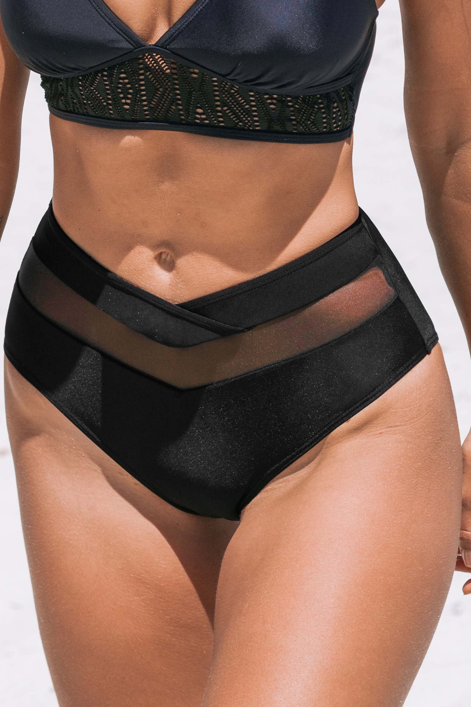 Sheer Panel V-Waist Bikini Bottoms
