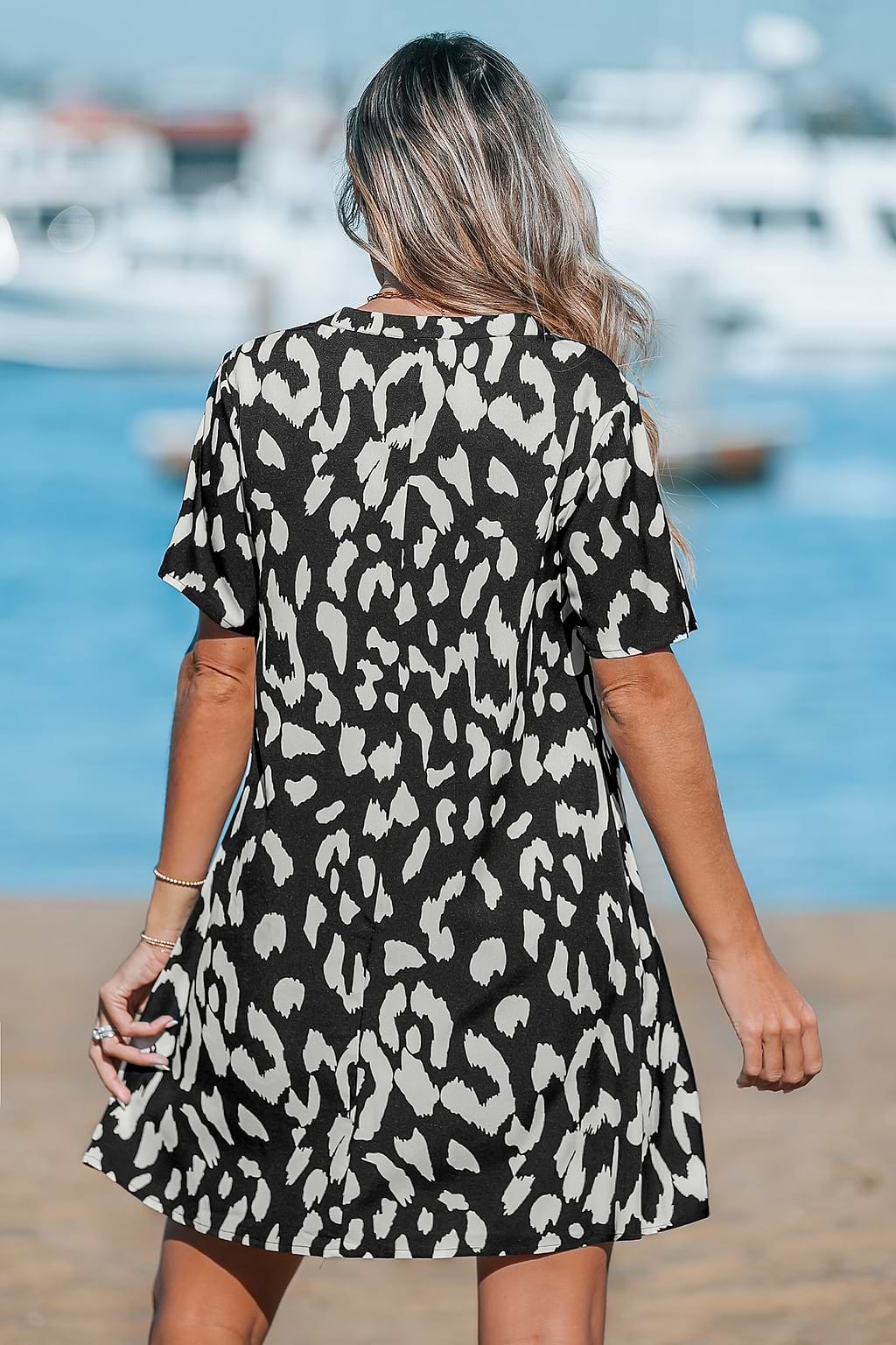 Black-and-White Animal Print Mini Dress