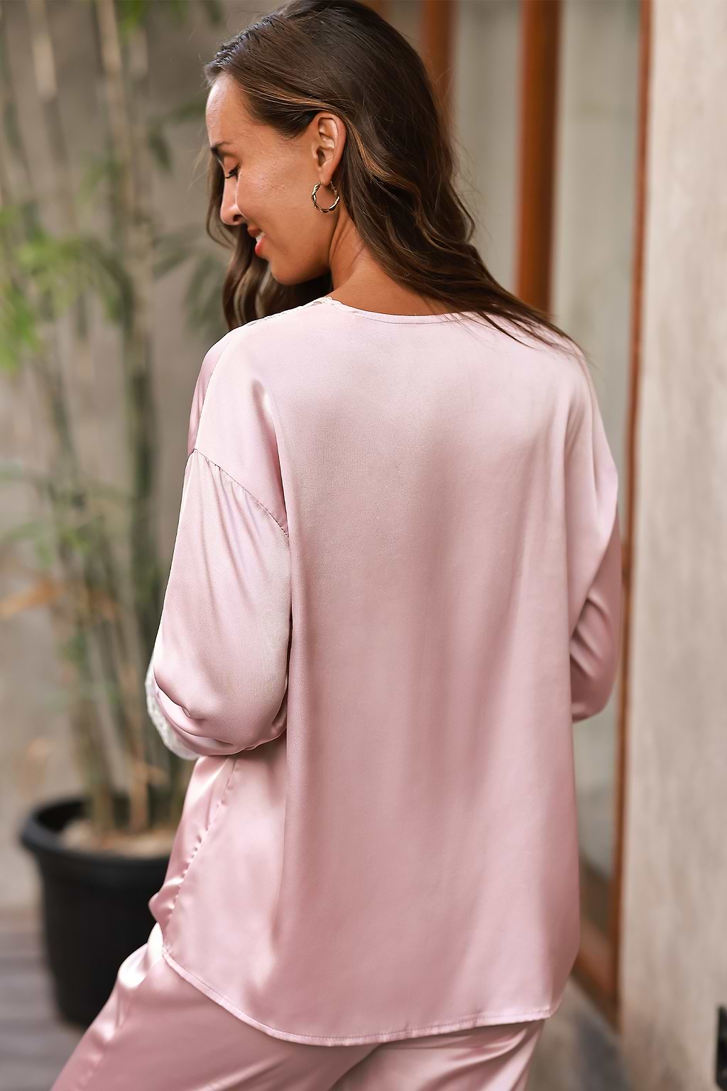 Conjunto de pijama de encaje rubor