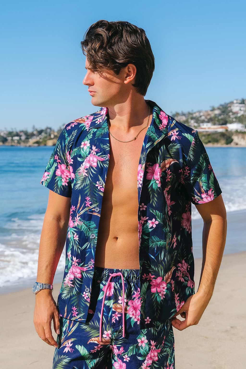 Night Orchid Tropical Button Up Shirt