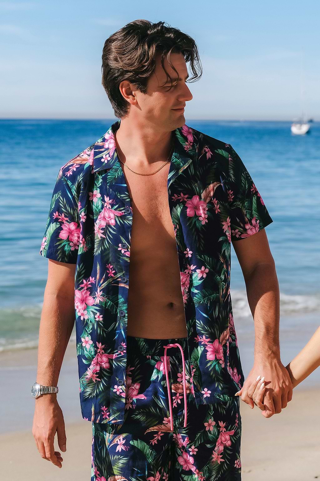 Camisa con botones tropicales Night Orchid