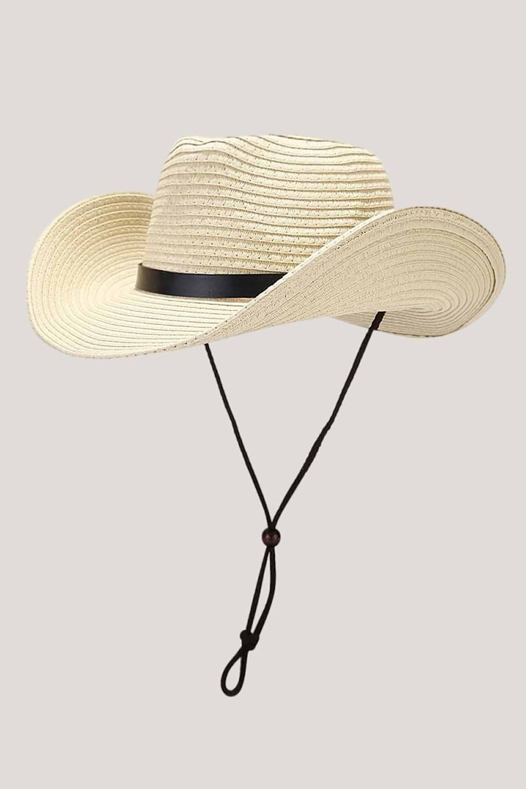 Beigefarbener Strohhut mit breiter Krempe