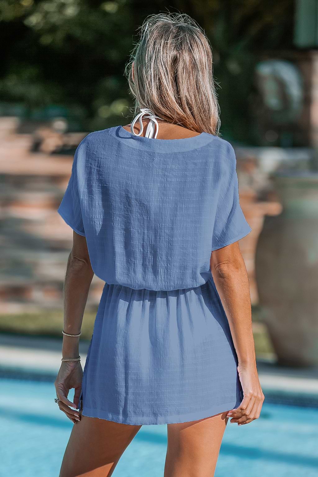 Cobalt Blue Tie-Waist V-Neck Cover-Up