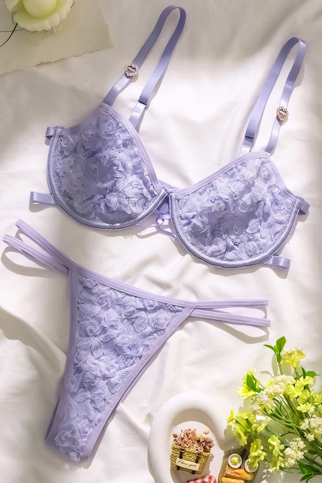 Lavender Floral Lace Lingerie Set