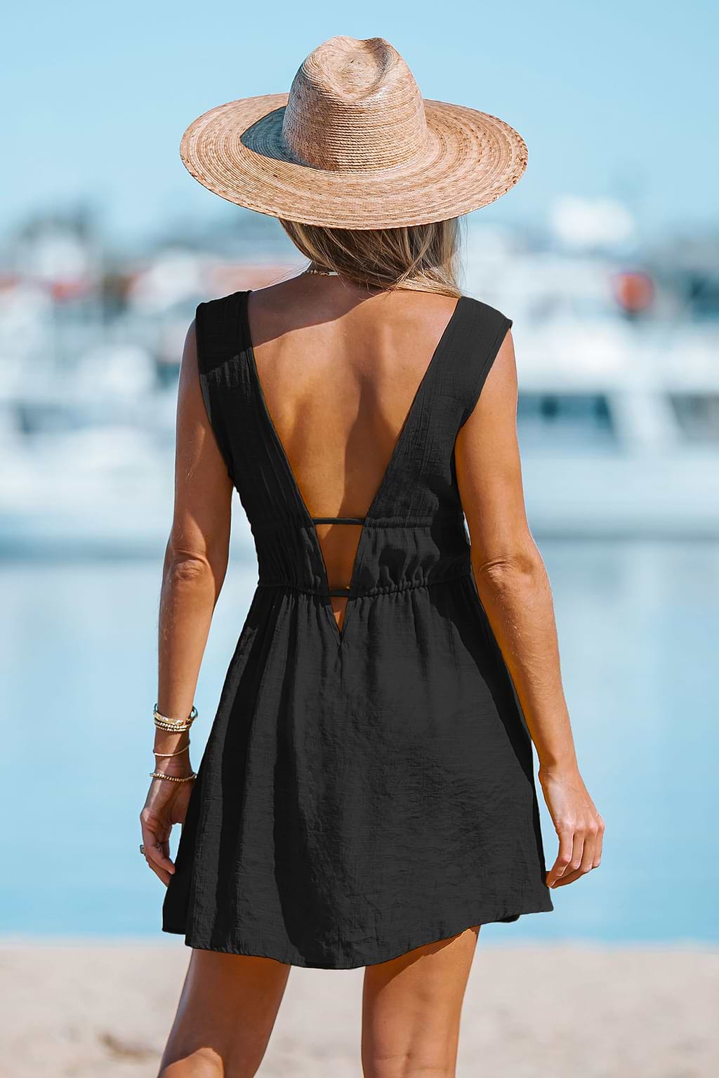 Lace Up Backless Cover-Up Dress
