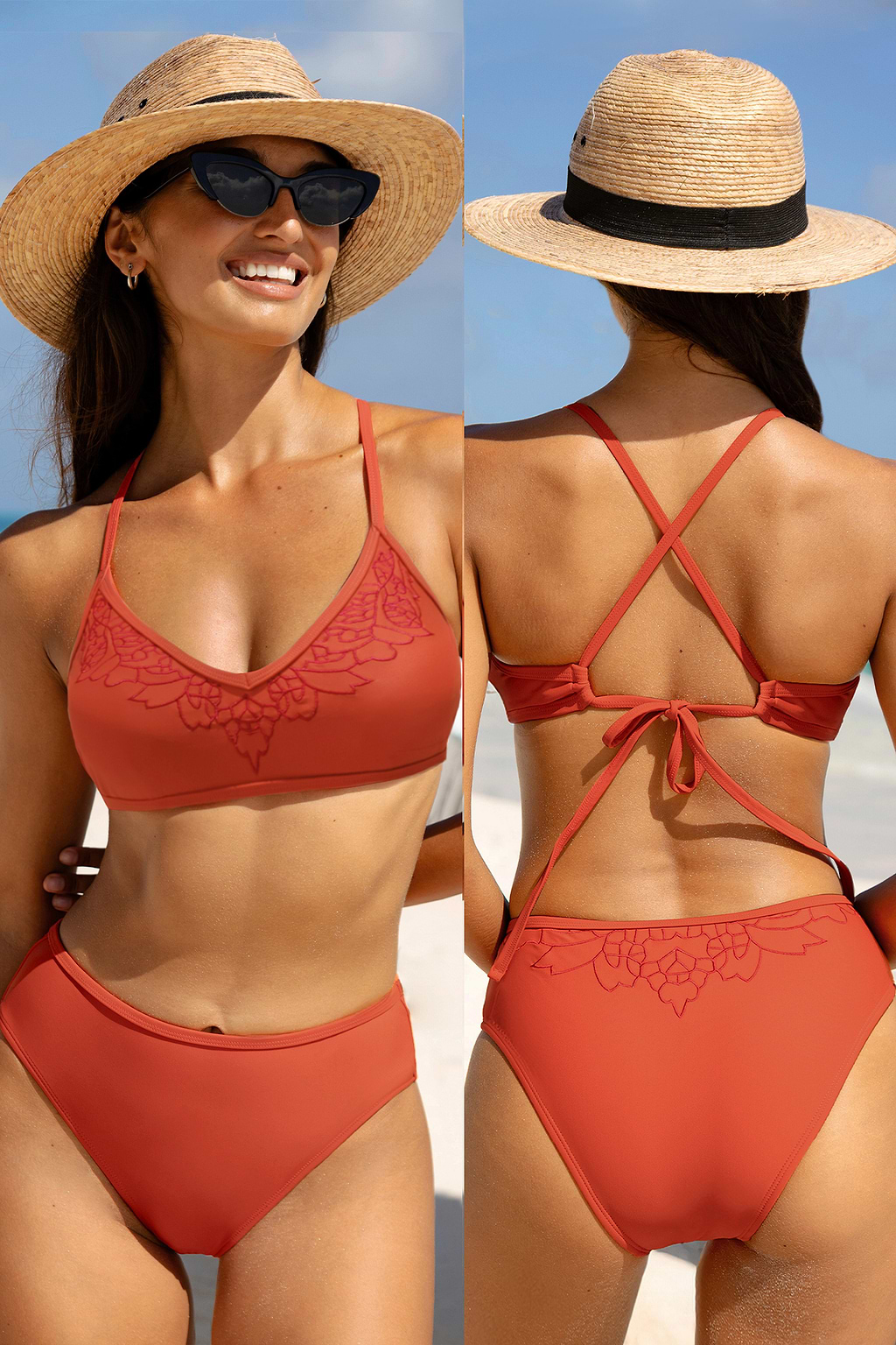 Conjunto de bralette de bikini con cuello en V y braguitas bordadas de Sensorial Spring