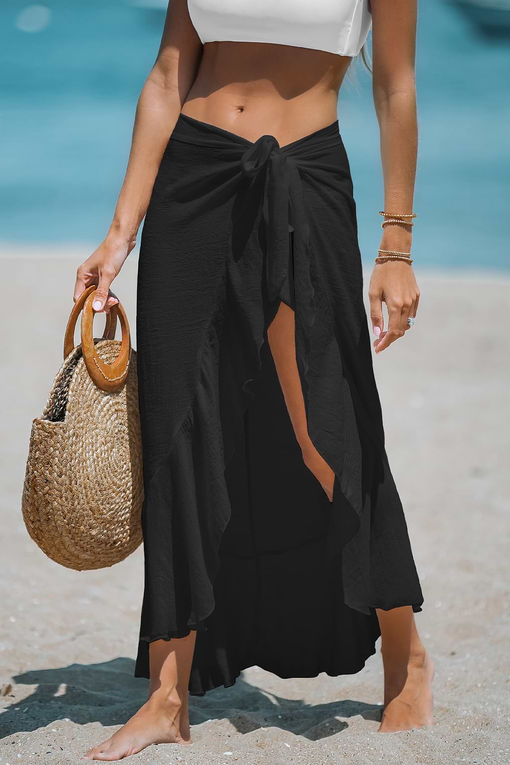 Black Side Tie Midi Sarong