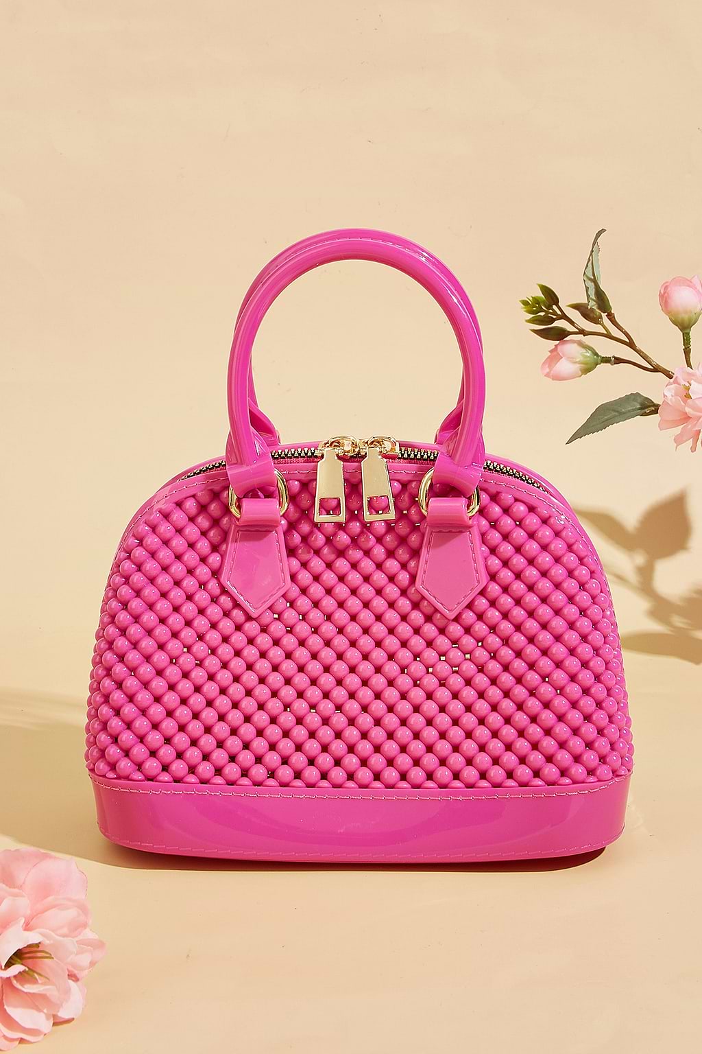 Beaded Pink Top Handle Purse