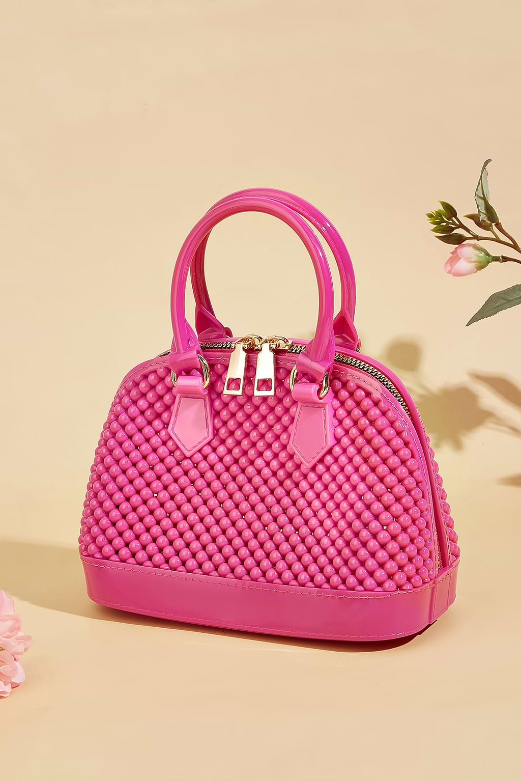 Beaded Pink Top Handle Purse