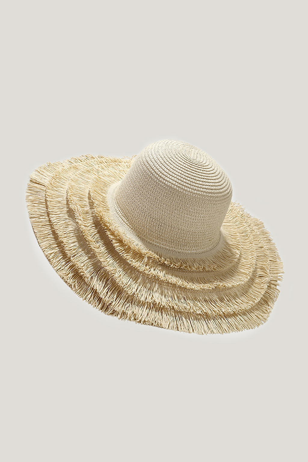 Tiered & Frayed Wide Brim Straw Hat