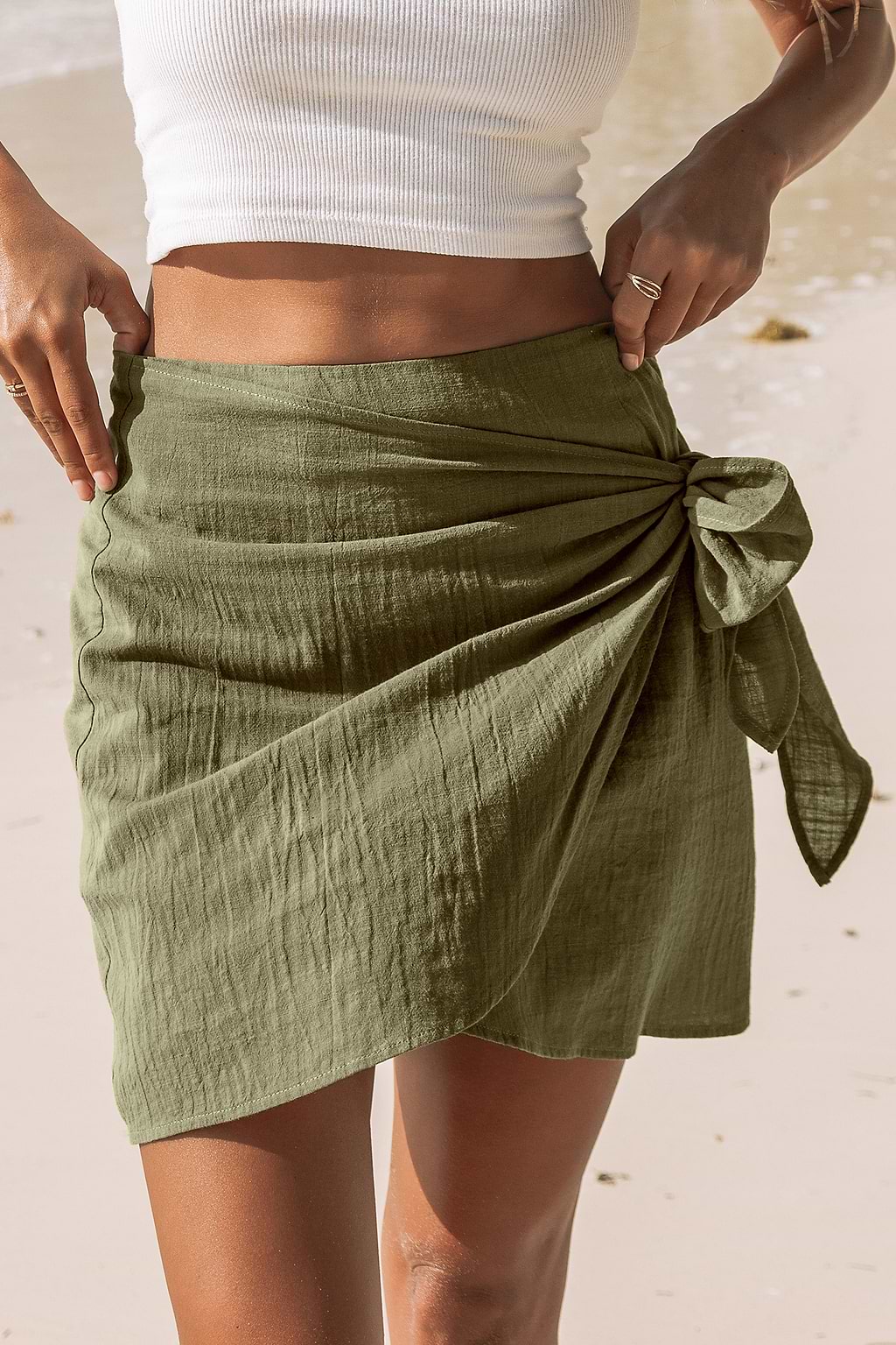 Olive Wrap & Tie Mini Skirt