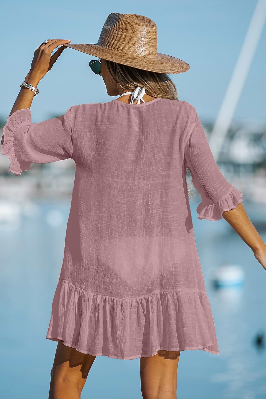 Robe cover up à volants avec boutons sur le devant