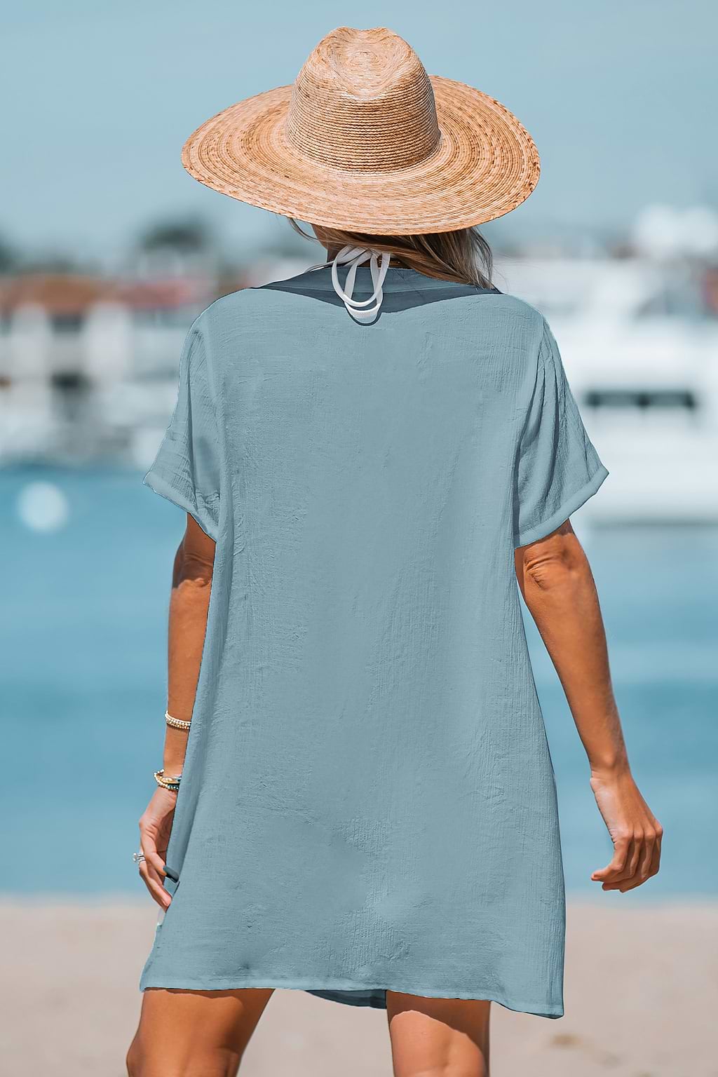 Soft Blue V-Neck Cover-Up Dress