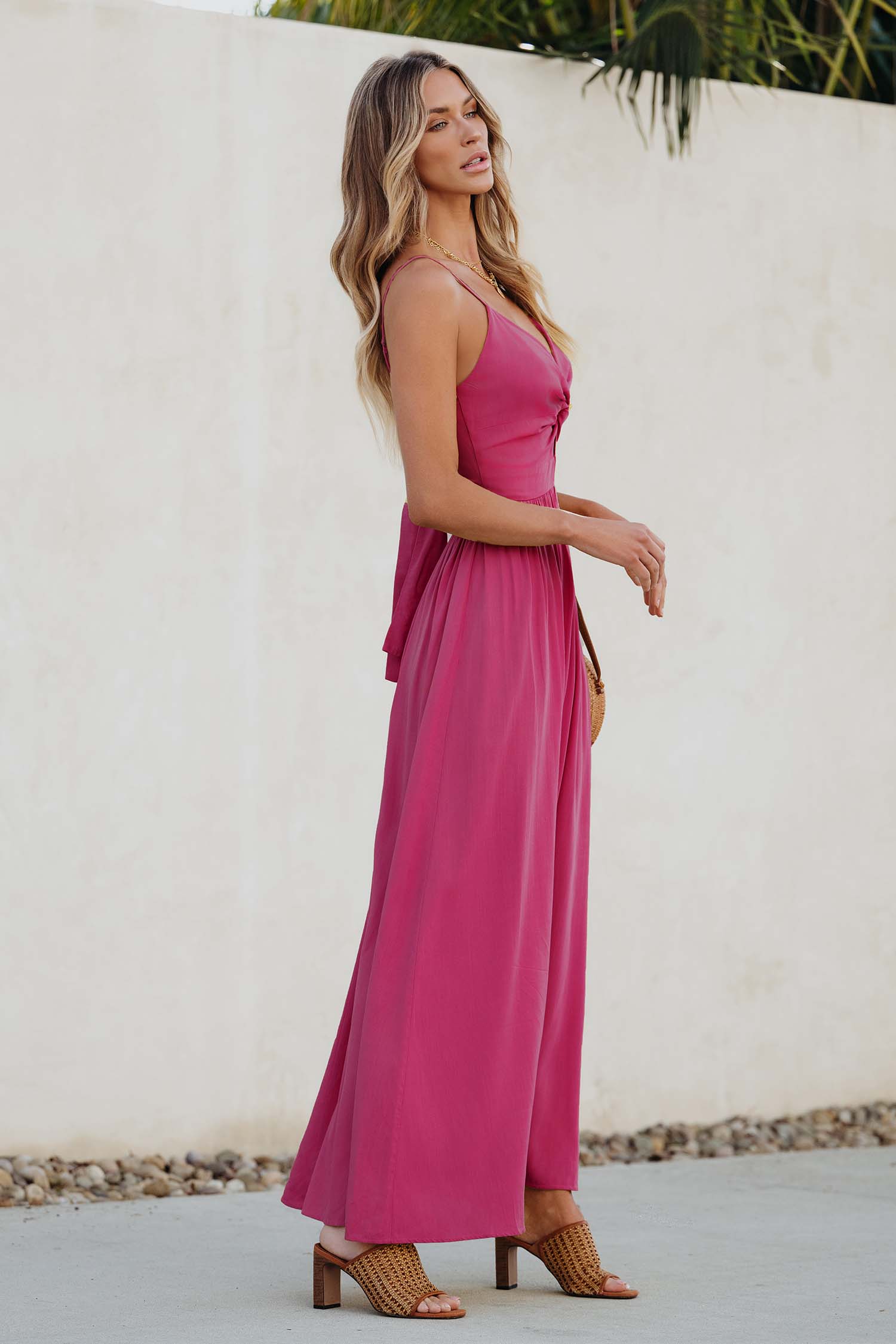 Pink Twist & Keyhole Sweetheart Maxi Dress