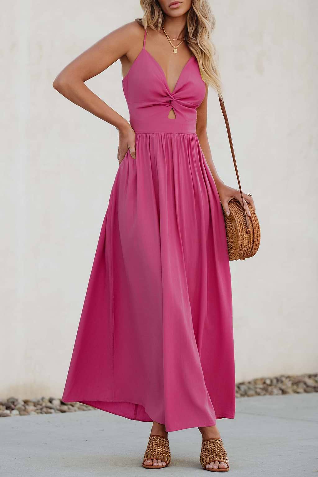 Pink Twist & Keyhole Sweetheart Maxi Dress