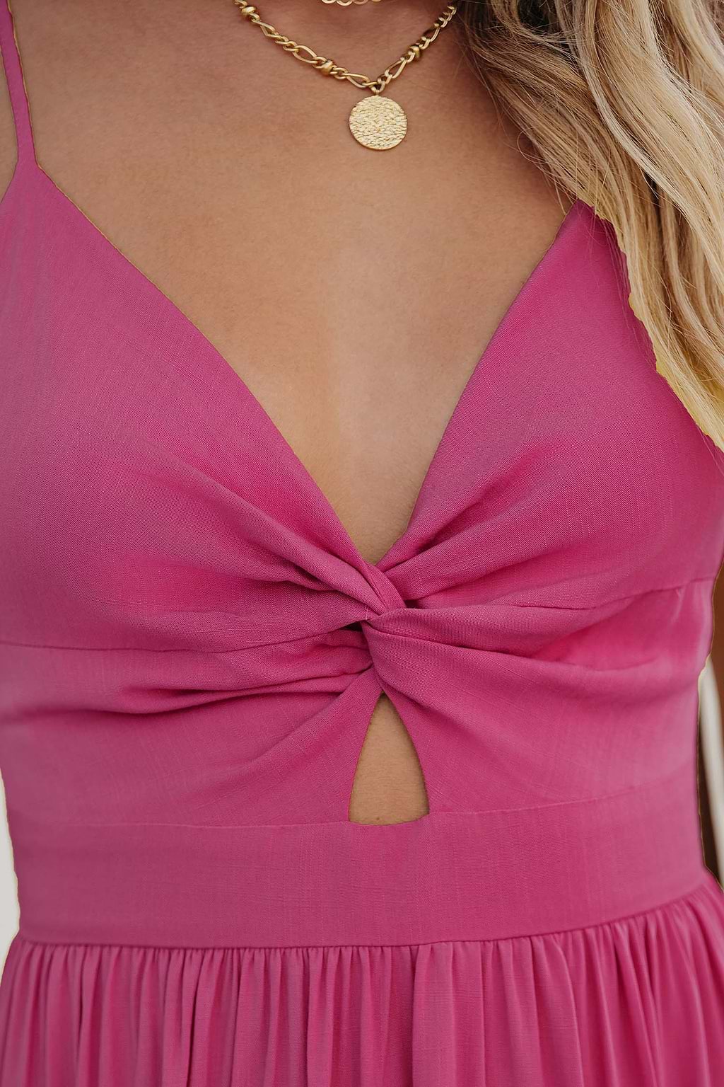 Pink Twist & Keyhole Sweetheart Maxi Dress