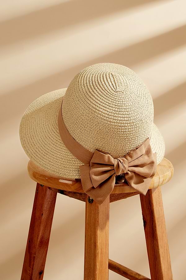 Flat-Back Straw & Bow Wide Brim Hat display picture 2