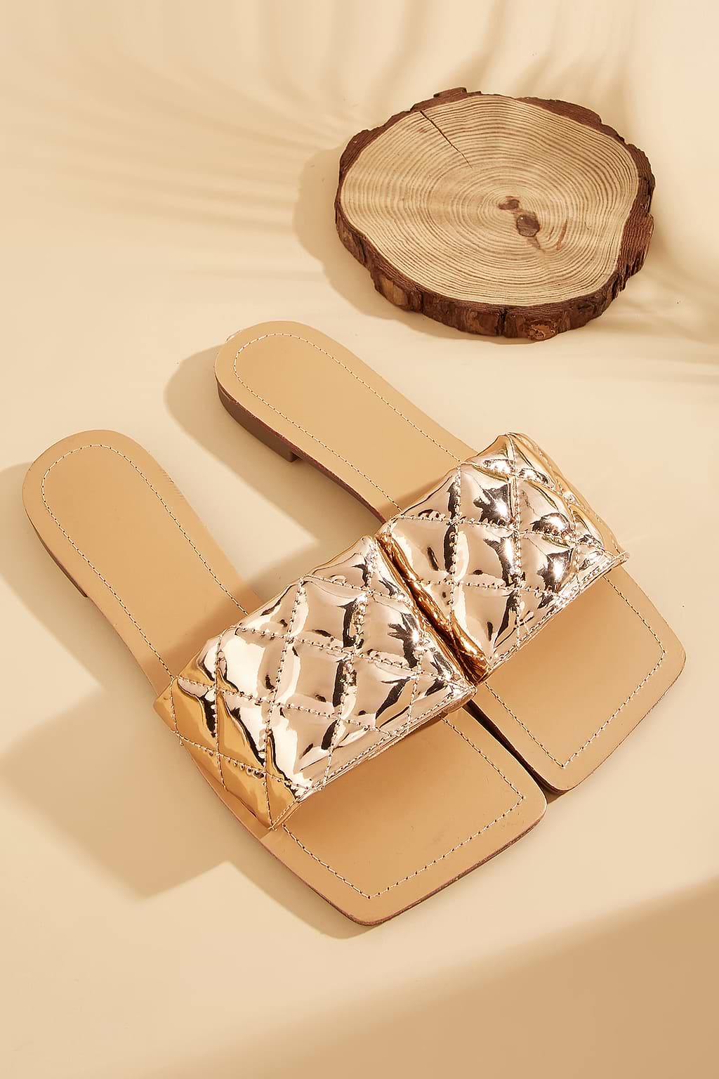 Quilted Metallic Square Toe Sandals