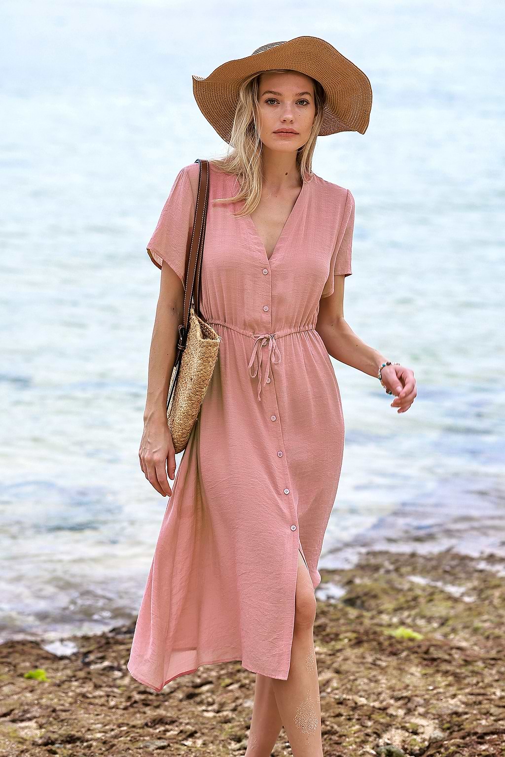 V-Neck Tie Front Cover-Up Dress