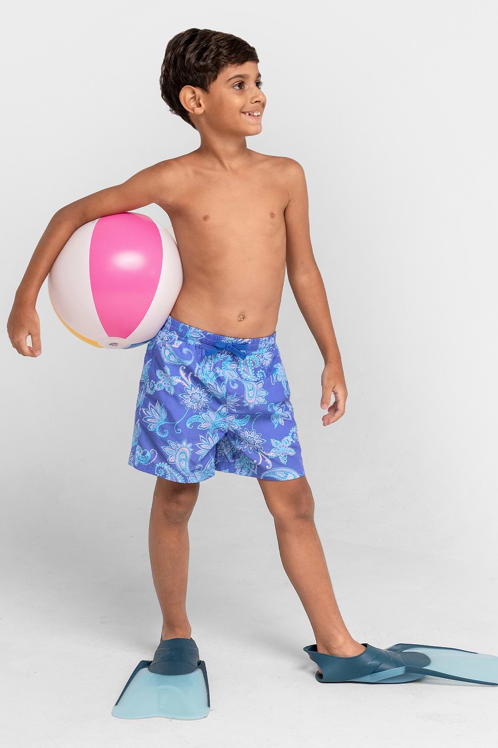 Bañador corto tipo tabla con cordón y estampado de cachemira para niños