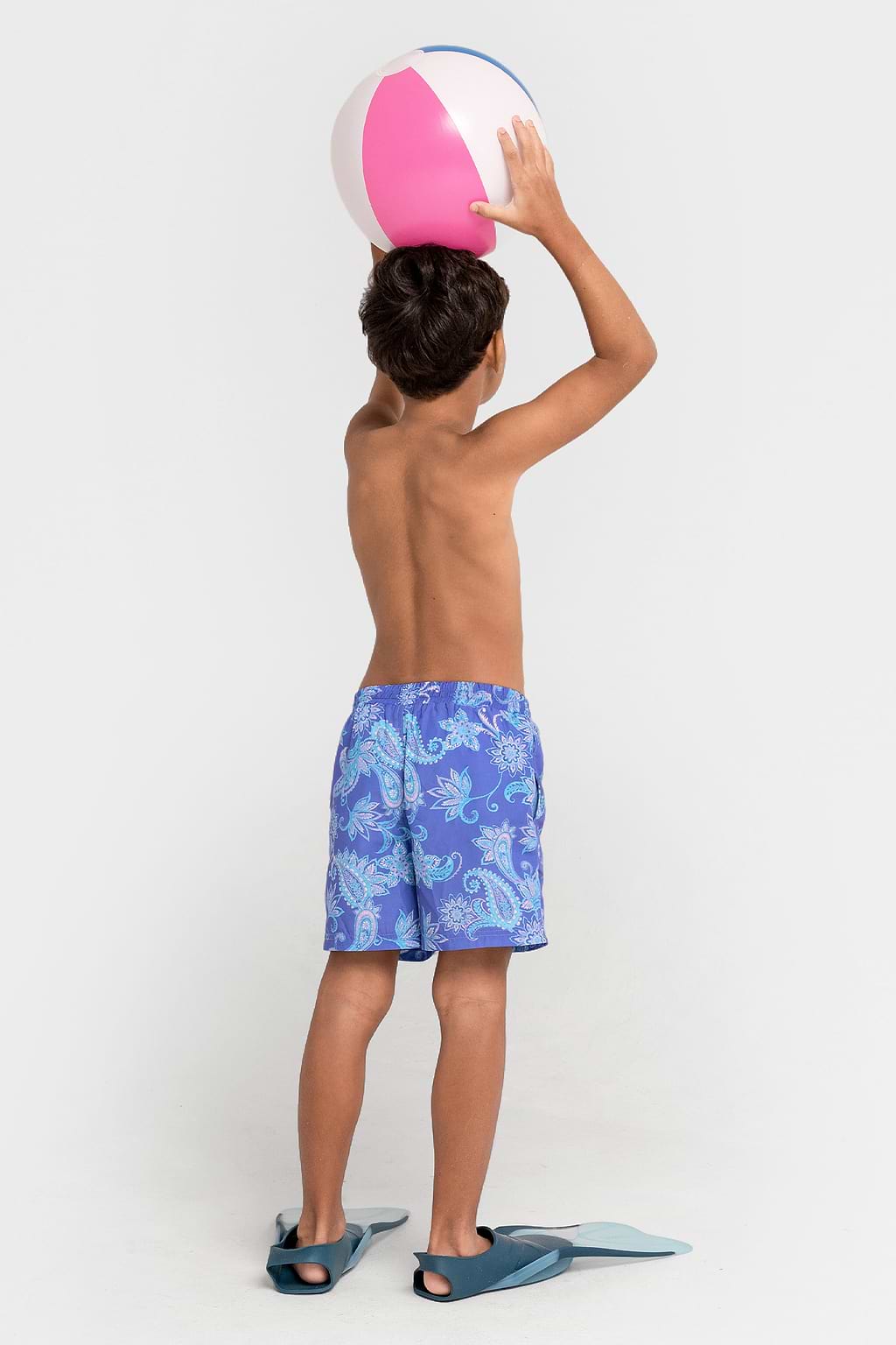 Bañador corto tipo tabla con cordón y estampado de cachemira para niños