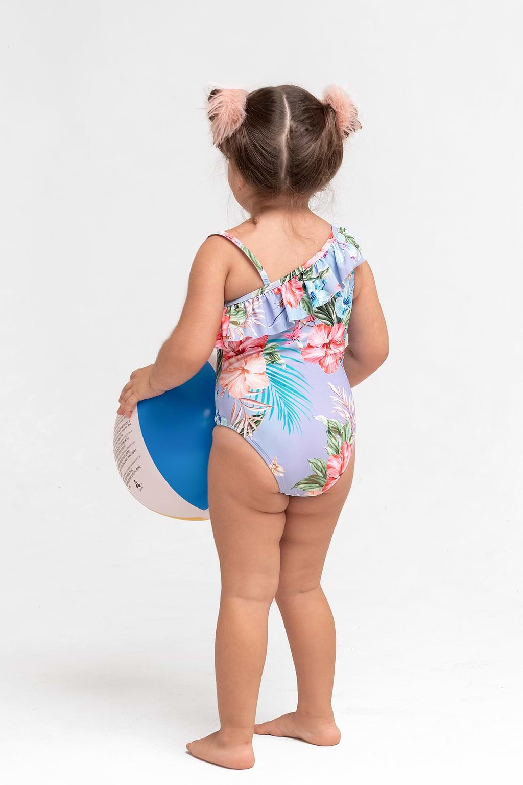 Girls Purple Tropical Asymmetric Ruffle One-Piece
