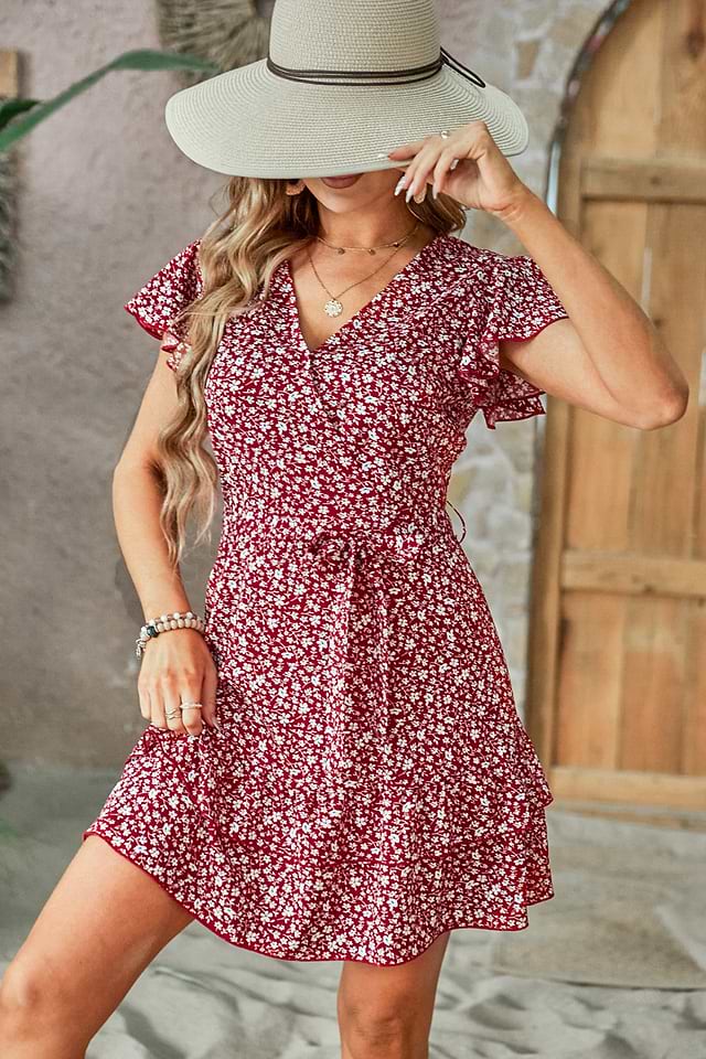 flutter sleeve dress Blush Pink Long Flutter-Sleeve Prom Gown A1176 Blush / 2 main image 0