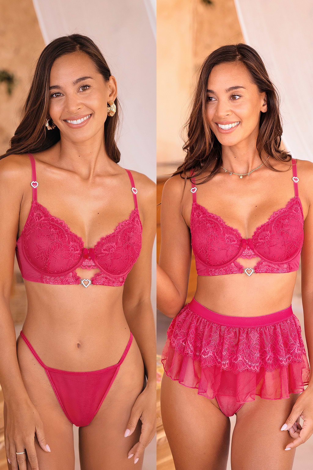 Pink Heart Lace & Ruffles Lingerie Set