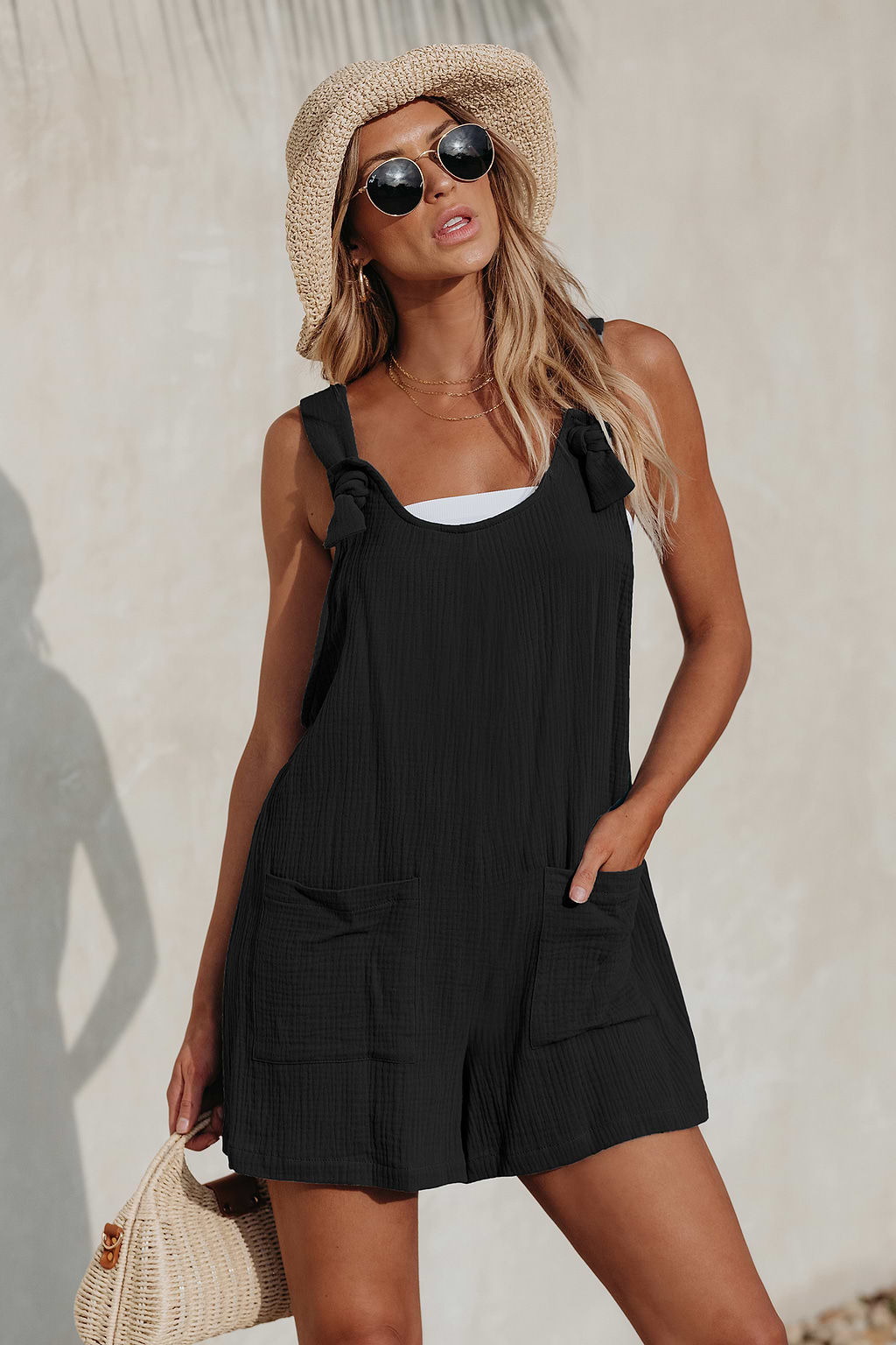 Black Patch Pocket Pinafore Romper