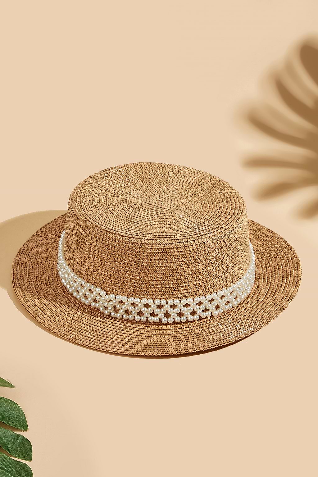 Straw & Faux Pearl Boater Hat