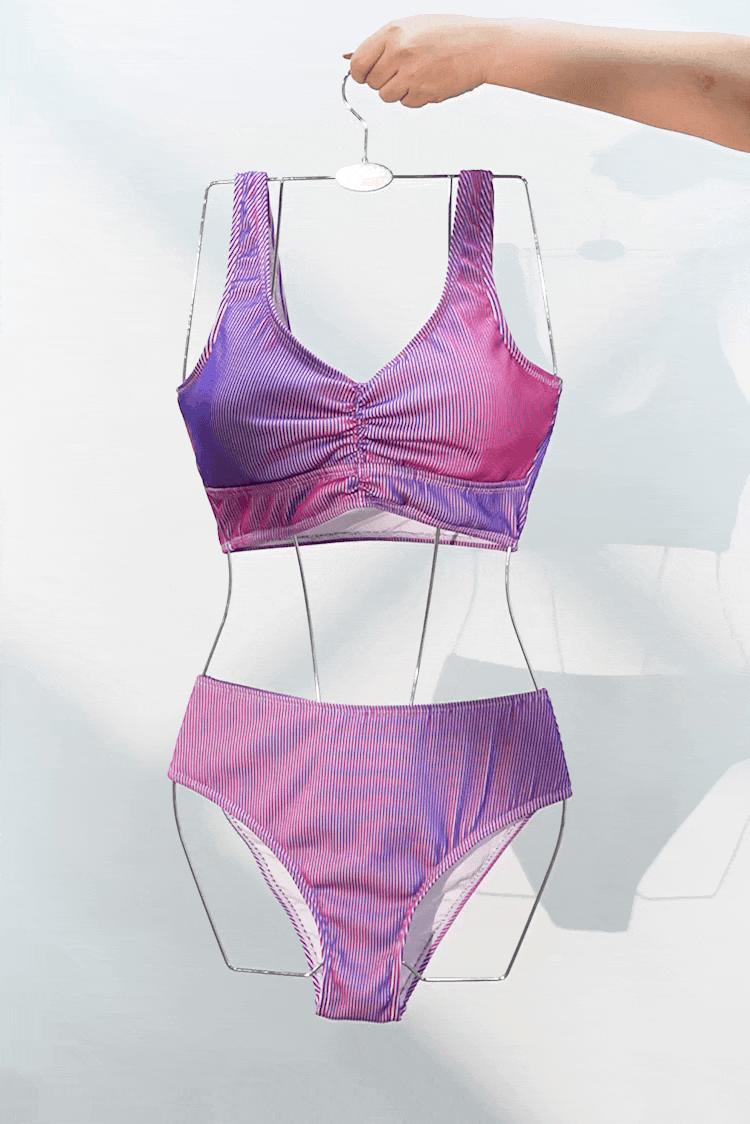 Pink & Blue Gradient Bikini Bralette & Hipster Bottoms Set