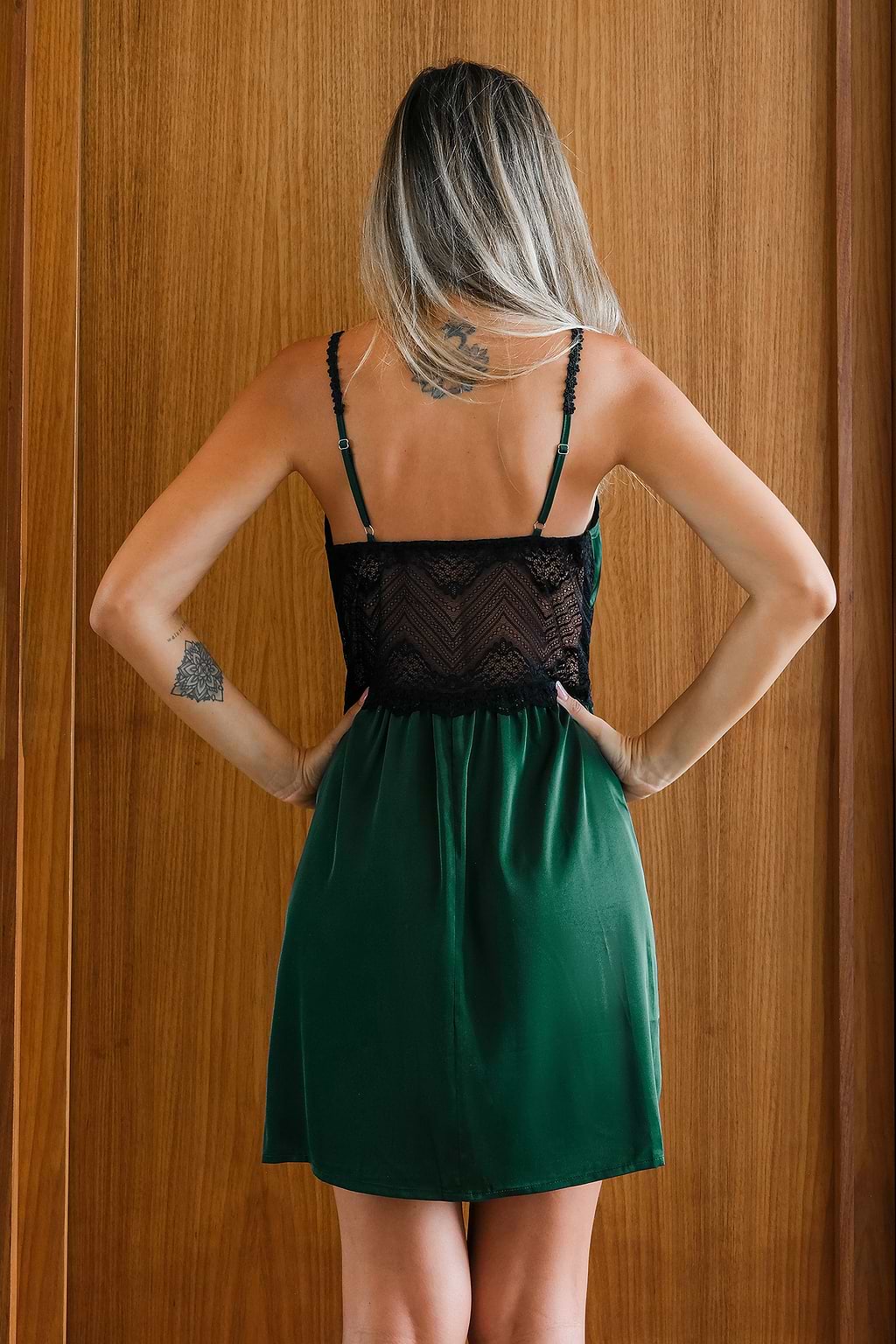 Emerald and Black Lace Nightgown