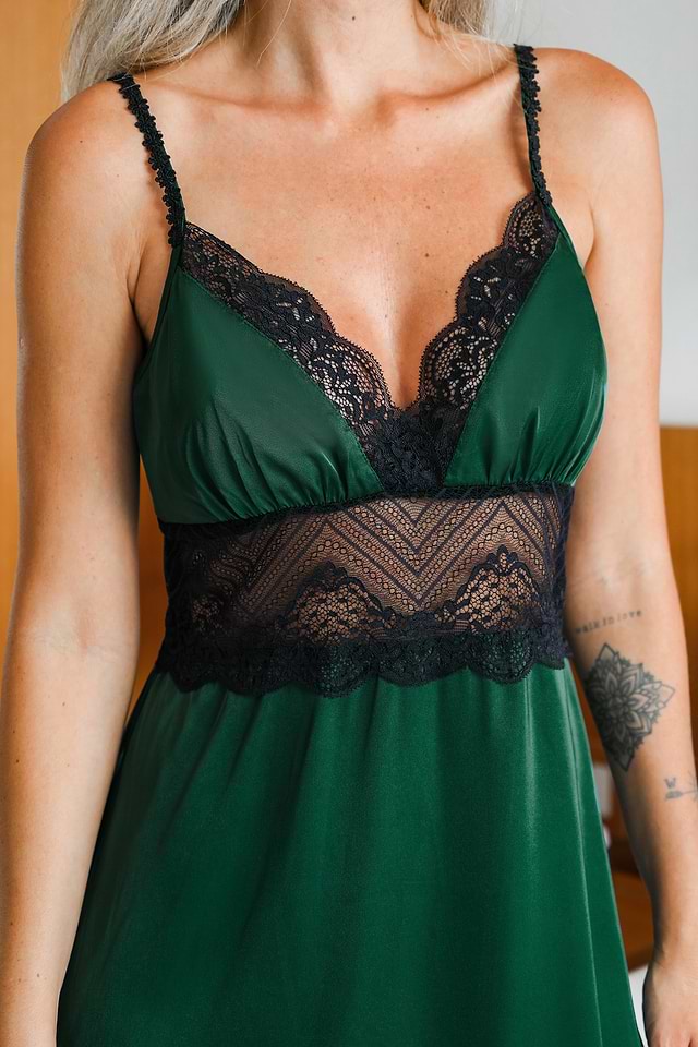 Emerald and Black Lace Nightgown